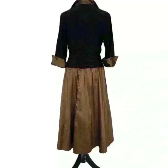 ELIZA J BLACK FIT & FLARE Cuff 3/4 Sleeves V Neck Ruched Waist Sz 14P - Picture 2 of 15